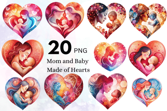 Download Cute Mom and Baby Made of Hearts PNG - Cute mom Collection