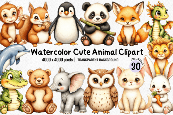 Download Watercolor Cute Cartoon Animals Clipart - Premium Resources