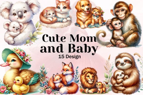 Download Cute Mom and Baby Animal Clipart PNG - Cute mom Collection