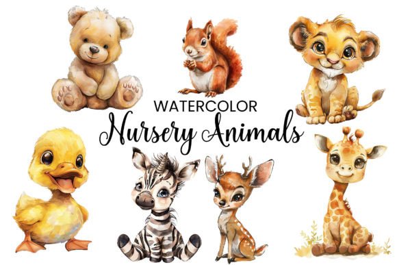 Download Watercolor Nursery Animals Clip Art - Premium Resources